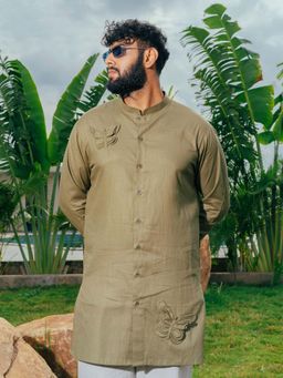 RE-FYND - Olive Embroidered Full Sleeves Kurta