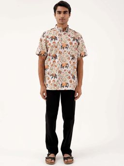 CLAZZEY - Off White Floral Print Short Kurta
