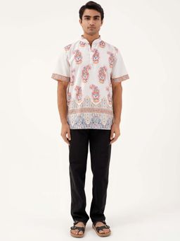 CLAZZEY - White Paisley Print Short Kurta