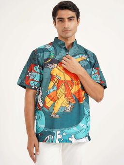 CLAZZEY - Teal Krishan Character Leela Short Kurta