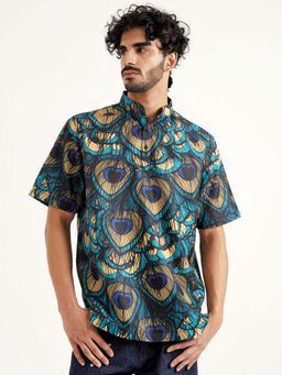CLAZZEY - Teal Self Design Short Kurta