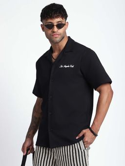R&B - Men Black Cotton Blend Printed Shirt