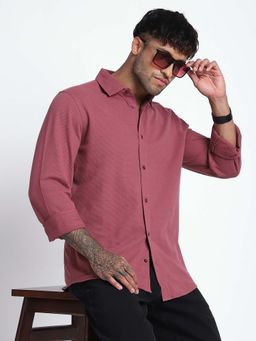R&B - Men Mauve Cotton Textured Shirt