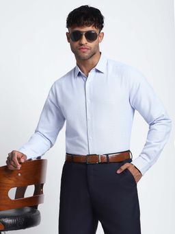 R&B - Men Blue Cotton Blend Solid Shirt