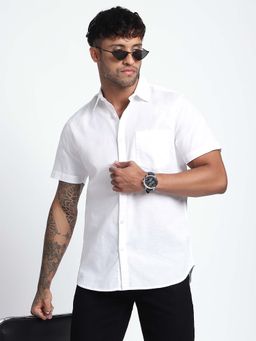 R&B - Men White Cotton Solid Shirt