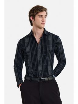 Snitch - Men Black Cotton Checks Shirt