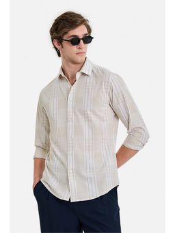 Snitch - Men Beige Cotton Checks Shirt