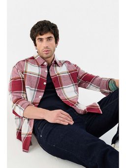 Snitch - Men Maroon Cotton Checks Overshirt