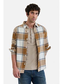 Snitch - Men Brown Cotton Checks Overshirt