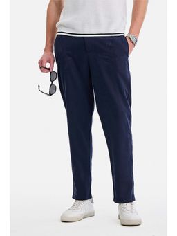 Snitch - Men Navy Blue Polyester Blend Solid Trouser
