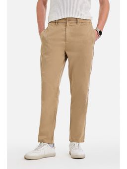 Snitch - Men Beige Polyester Blend Solid Trouser
