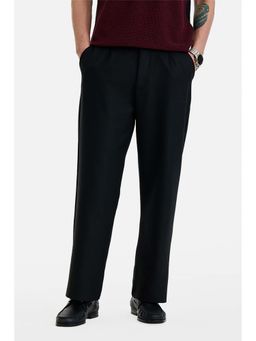 Snitch - Men Black Polyester Blend Solid Trouser