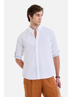 Snitch - Men White Cotton Linen Blend Solid Shirt