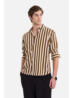 Snitch - Men Brown Viscose Stripes Shirt