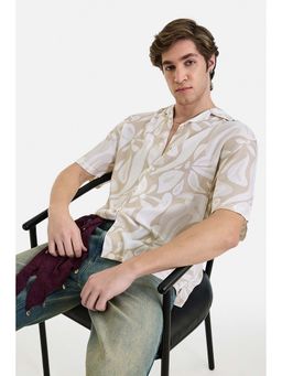 Snitch - Men Beige Viscose Printed Shirt