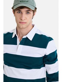 Snitch - Men Green Cotton Stripes Polo T-Shirt