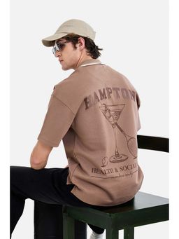 Snitch - Men Brown Cotton Printed Polo T-Shirt