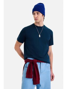 Snitch - Men Navy Blue Cotton Solid T-Shirt