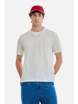 Snitch - Men Cream Cotton Solid T-Shirt