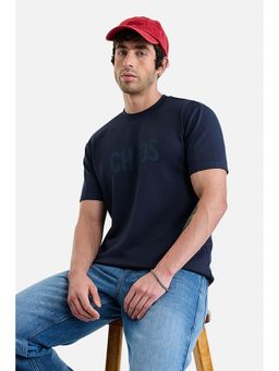 Snitch - Men Navy Blue Viscose Blend Printed T-Shirt