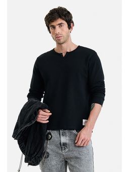 Snitch - Men Black Cotton Blend Solid T-Shirt