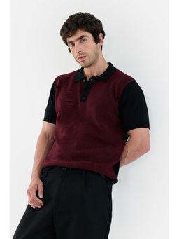 Snitch - Men Black Cotton Textured Polo T-Shirt