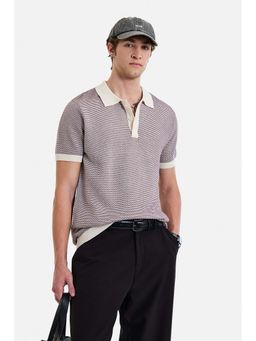 Snitch - Men Purple Cotton Textured Polo T-Shirt