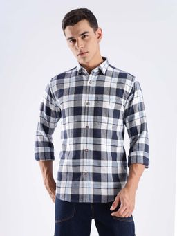 TURMS - Men Blue Cotton Checks Shirt