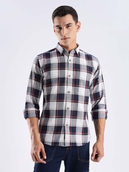 TURMS - Men Indigo Cotton Checks Shirt