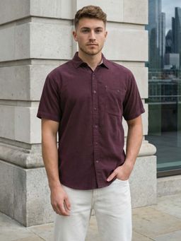 KUONS AVENUE - Men Wine Corduroy Solid Shirt