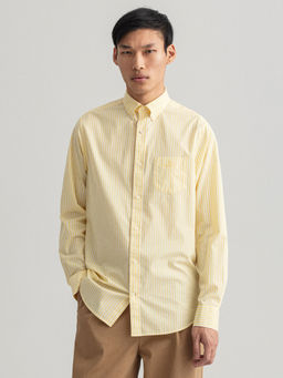 GANT - Men Yellow Striped Regular Shirts