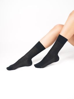 Theater - Women Knotty Black Cotton Spandex Knit Socks