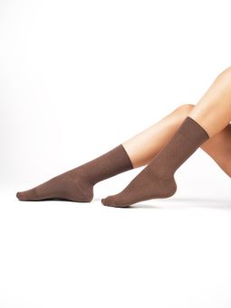 Theater - Women Knotty Brown Cotton Spandex Knit Socks