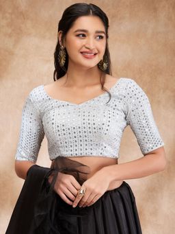 SALWAR STUDIO - Silver Sweetheart Neck Sequin Embellished Blouse