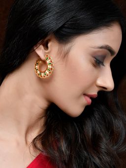 Silvermerc Designs - Gold Plated Meenakari Half Hoop Earrings Secured with A Post