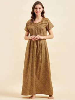 Sweet Dreams - Women Khaki Printed Night Dress