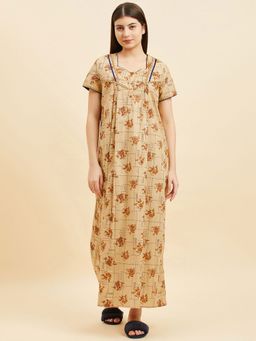 Sweet Dreams - Women Beige Printed Night Dress