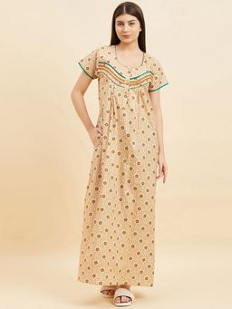 Sweet Dreams - Women Beige Printed Night Dress