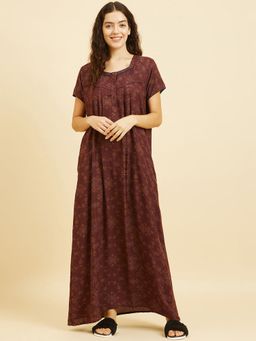 Sweet Dreams - Women Brown Printed Night Dress