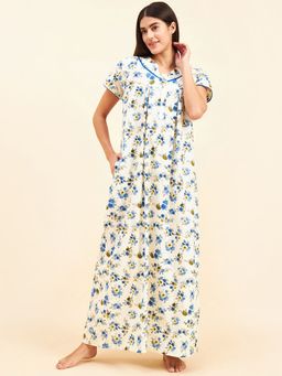 Sweet Dreams - Women Off White Printed Night Dress