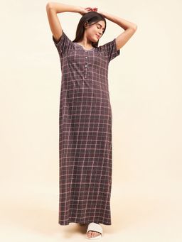 Sweet Dreams - Women Charcoal Checks Night Dress