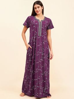 Sweet Dreams - Women Wine Printed Night Dress