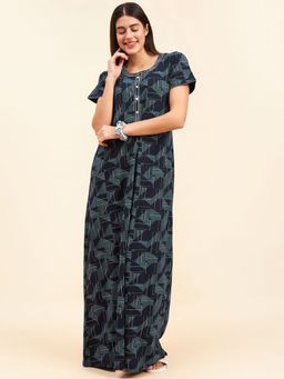Sweet Dreams - Women Navy Blue Printed Night Dress