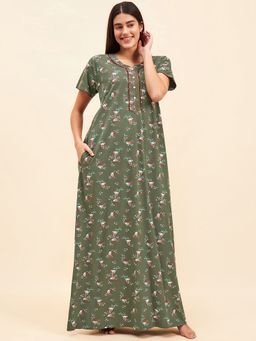 Sweet Dreams - Women Green Printed Night Dress