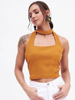 Kibo - Women Mustard Polyester Sleeveless Solid Top