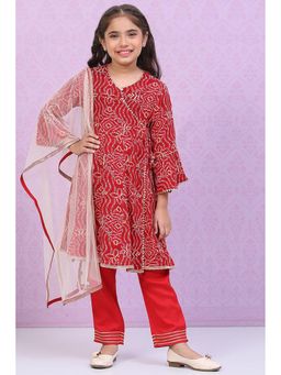 Biba - Red Printed Suit (Set of 3)
