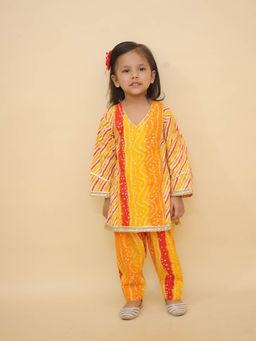 LITTLE GINNIE - Girls Yellow Orange Bandhani Co-Ord