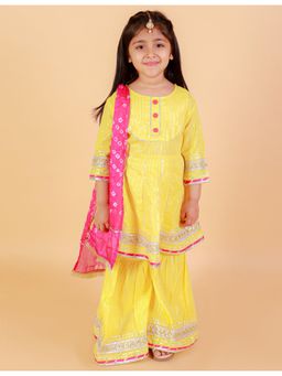 LITTLE GINNIE - Girls Peplum Kurta with Sharara and Dupatta (Set of 3)
