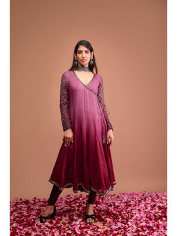 Aishwarya Tyagi - Organza Jamdani Angarkha Kurta With Churidar Pant & Dupatta (Set of 3)