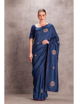 Janki India - Womens Floral Embroidered Silk Saree with Stitched Blouse & Underskirt